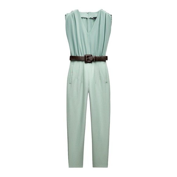 Zara Pants - ZARA Sea Green Belted Jumpsuit – Size XS – New